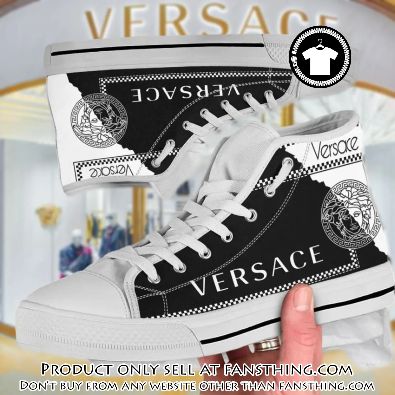 Versace new medusa gold white high top canvas shoes luxury brand gifts for men women fst5206035